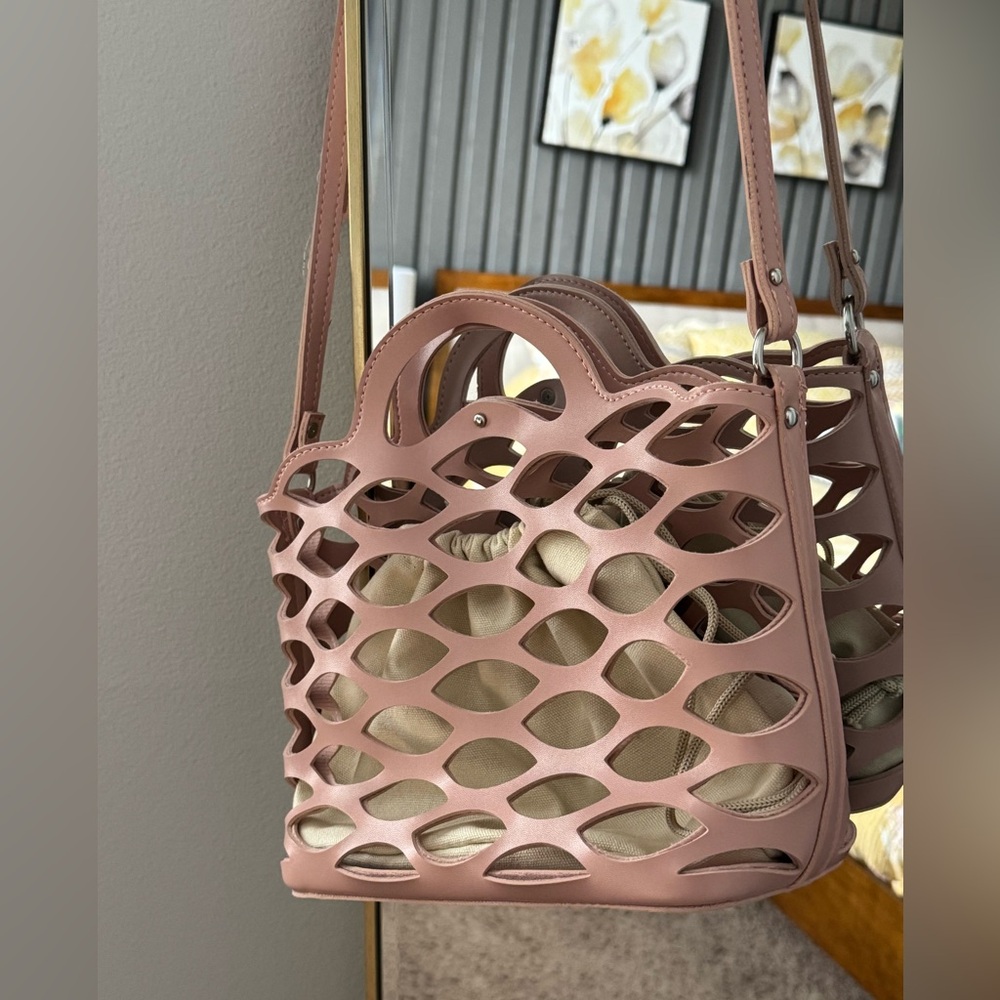Pink Lattice Shoulder Bag with Artistic Cutouts